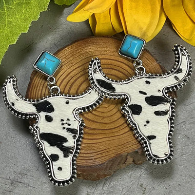 Cow Print Cow Head Turquoise Earrings Krazybling