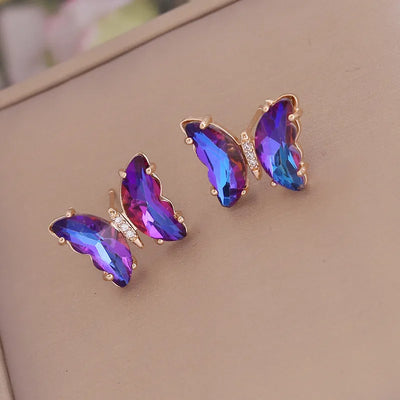 Deep Purple Rhinestone Gold Butterfly Earrings Krazybling