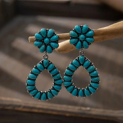 Turquoise Floral Teardrop Stud Earrings Krazybling