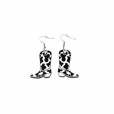 Black Cow Print Cowboy Boot Earrings Krazybling