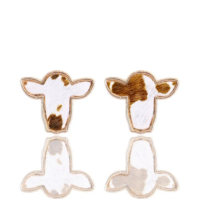Dark Brown & White Cowhide Cow Head Earrings Krazybling