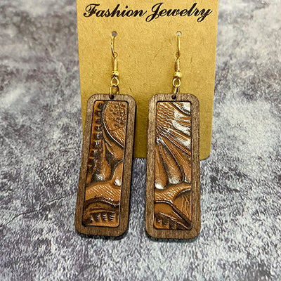 Leather Tooled Inlay Wooden Earrings Krazybling