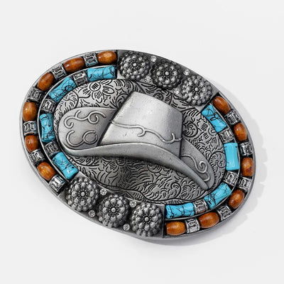 Turquoise Cowboy Hat Silver Belt Buckle Krazy Bling