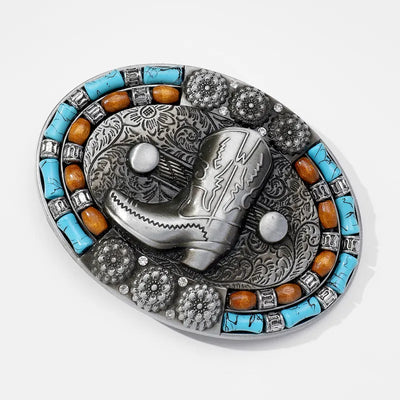Turquoise Cowboy Boot Silver Belt Buckle Krazy Bling