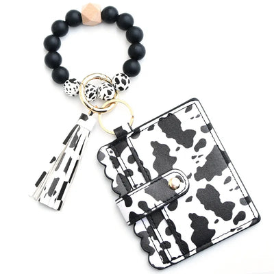 Black Cow Print ID/Card Holder Wristlet Krazy Bling