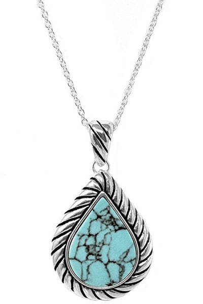 Turquoise Twisted Rope Teardrop Necklace Krazy Bling