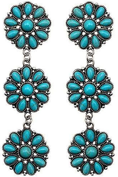 Turquoise Triple Layer Round Concho Earrings Krazybling