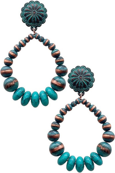 Western Wired Beaded Patina & Turquoise Earrings Krazybling
