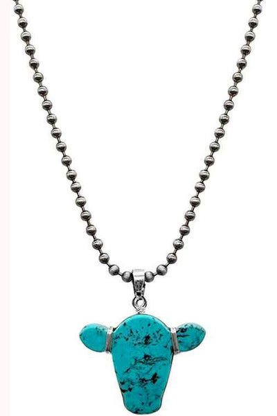 Turquoise Cow Head Wired Beaded Necklace Krazy Bling