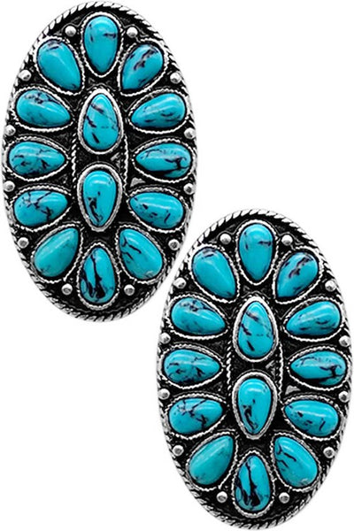 Turquoise Oval Squash Blossom Stud Earrings Krazybling