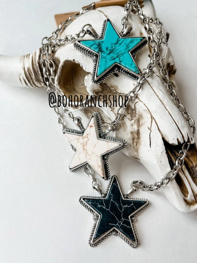 Black Turquoise Star Silver Necklace Krazy Bling