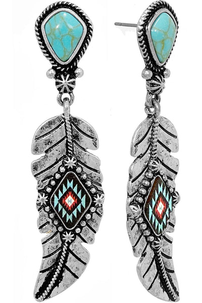 Aztec Feather Turquoise Earrings Krazybling