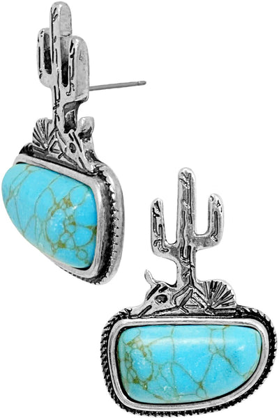 Western Cactus Turquoise Stone Earrings Krazybling