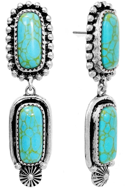 Turquoise Double Layer Silver Stud Earrings Krazybling