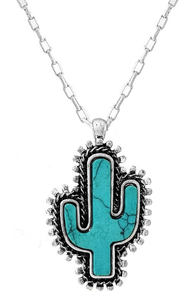 Turquoise Cactus Silver Necklace Krazy Bling