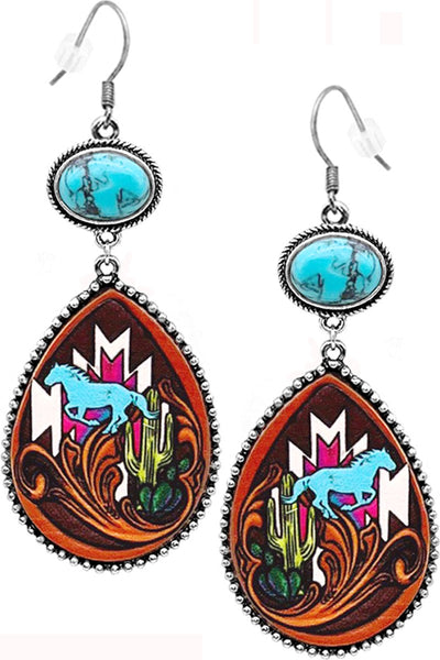 Neon Aztec Horse Turquoise Earrings Krazybling