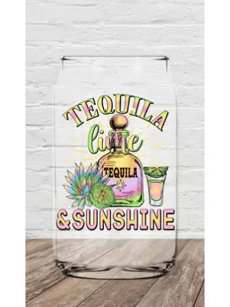 Tequila Lime & Sunshine- Iced Coffee Glass Cup Krazy Bling