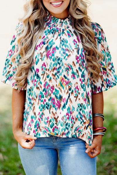 Turquoise Multicolor Abstract Print Blouse Krazy Bling