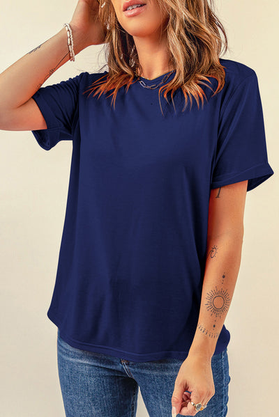 Navy Blue Solid Layering Piece Crewneck Tee Krazy Bling