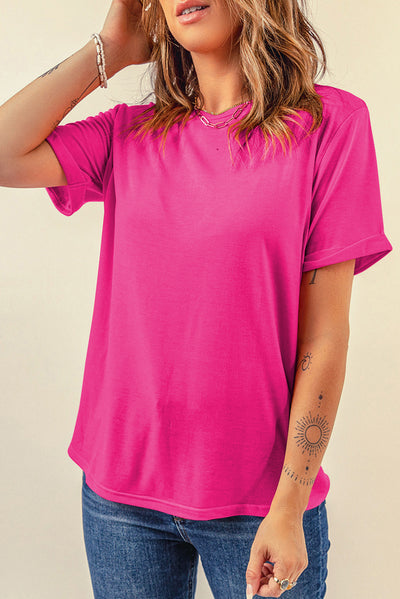 Hot Pink Solid Layering Piece Crewneck Tee Krazy Bling