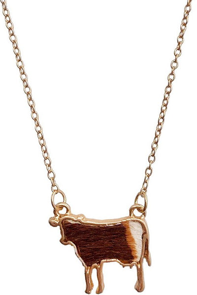 Brown Cowhide Gold Cow Necklace Krazy Bling