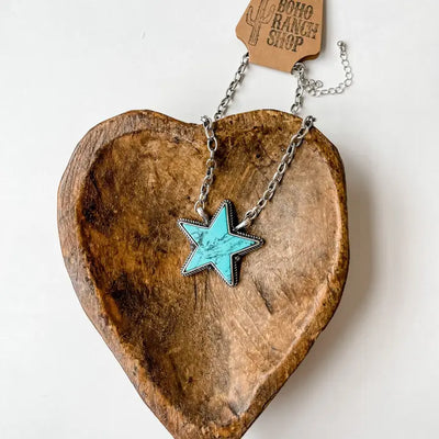 Turquoise Star Silver Necklace Krazy Bling