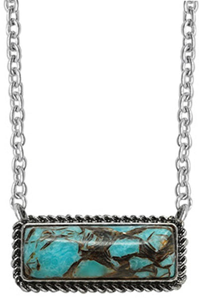 Big Turquoise Stone Bar Necklace Krazy Bling