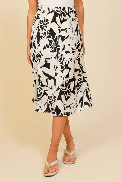 Black & White Floral Midi Skirt Krazy Bling