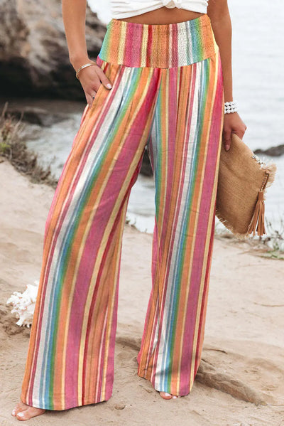 Bright Summer Striped Multicolor Wide Leg Pants Krazy Bling