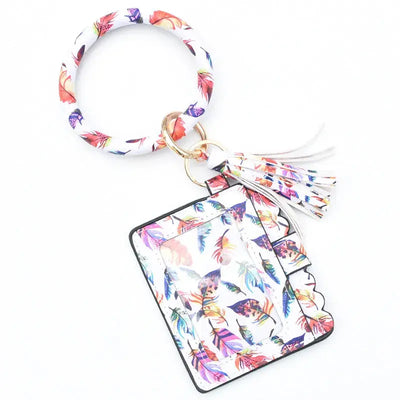 White Feathers ID/Card Holder Wristlet Krazy Bling