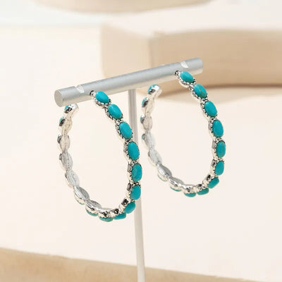 Turquoise Stone Hoop Earrings Krazybling
