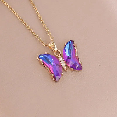 Deep Purple Rhinestone Gold Butterfly Necklace Krazy Bling
