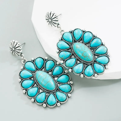 Turquoise Round Squash Blossom Stud Earrings Krazybling