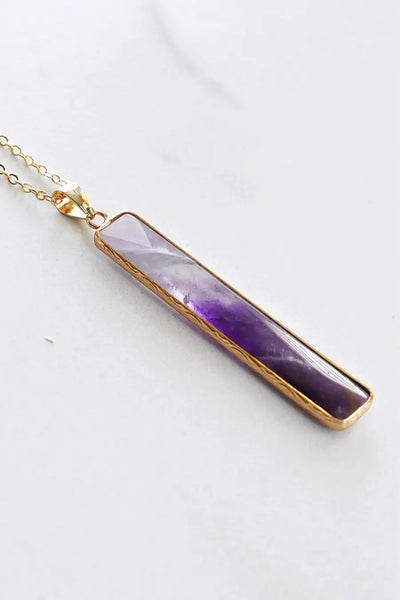 Gold Amythyst Vertical Stone Long Necklace Krazy Bling