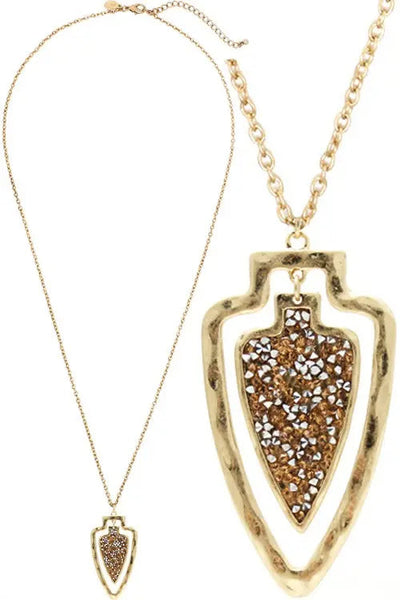Gold & Champagne Rhinestone Pave Arrowhead Necklace Krazy Bling