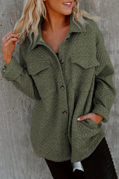 Green Quilted Button Down Pocket Shacket Krazy Bling