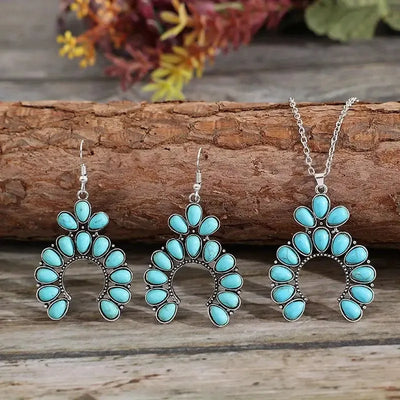 Turquoise Squash Blossom Chain Necklace & Earring Set Krazy Bling