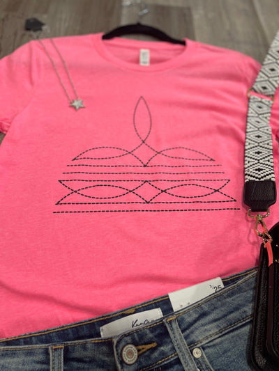 Neon Pink Boot Stitching Graphic Tee Krazy Bling