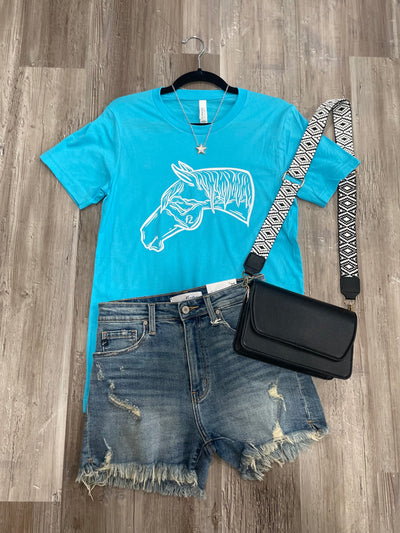 Turquoise Scenic Horse Head Graphic Tee Krazy Bling