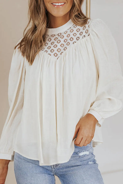 Off White Crochet Lace Top Long Sleeve Blouse Krazy Bling