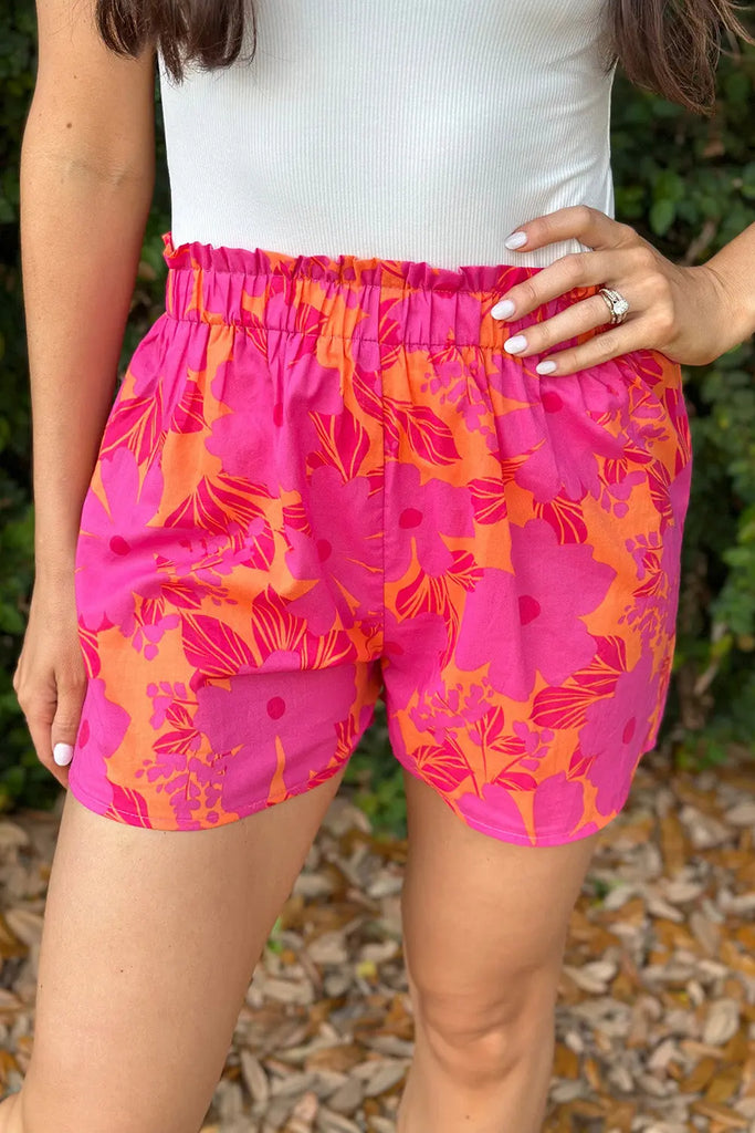 Out From Under Pink Floral Crinkle Beach Shorts