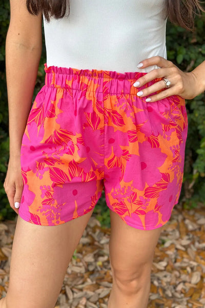 Pink Hawiian Floral Smocked Shorts Krazy Bling
