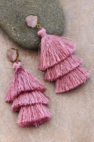 Pink Tiered Tassel Earrings Krazybling