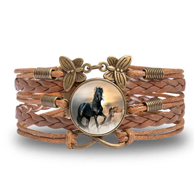 Friesian Horse Sunset Herd Braided Leather Bracelet Krazy Bling