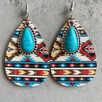 Blue Aztec Turquoise Stone Teardrop Earrings Krazybling