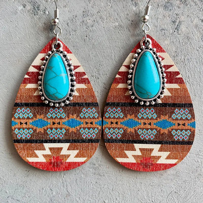 Red Aztec Turquoise Stone Teardrop Earrings Krazybling