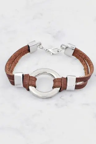 Silver Metal Circle Leather Bracelet Krazy Bling