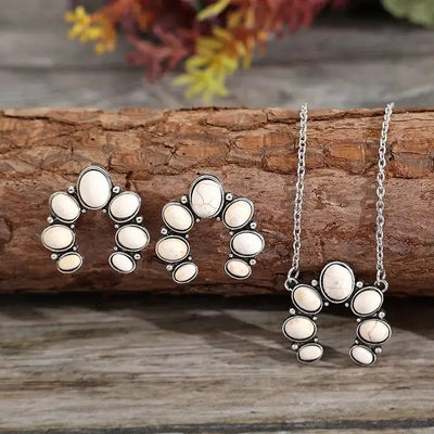 White Squash Blossom Chain Necklace & Earring Set Krazy Bling