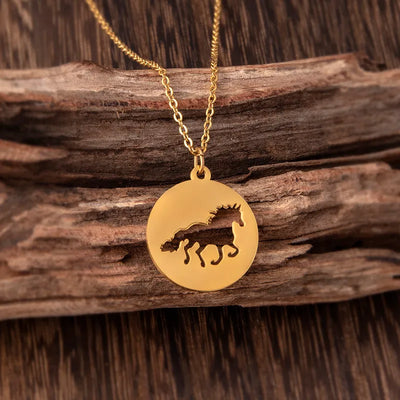 Circle Galloping Horse Gold Necklace Krazy Bling