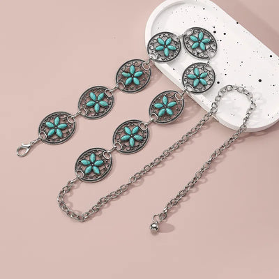 Turquoise Floral Silver Detail Concho Belt Krazy Bling